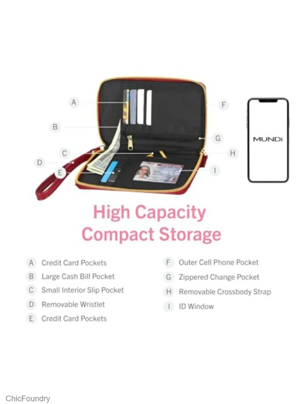 Vegan Leather RFID Crossbody Wallet with Phone Holder, Removable Strap